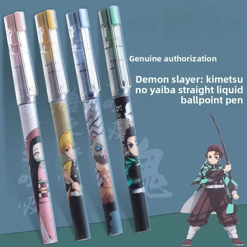 Demon Slayer Needle Type Gel Pens Large Capacity Straight Liquid Ballpoint Pen Anime Stationery School Office Supplies Writing
