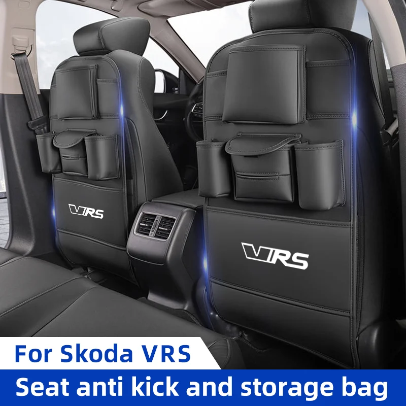 Car Seat Back Organizer for Skoda VRS Emblem Mk Kamiq Kodiaq Karoq RS Backseat Storage Bag with Hook Tissue Holder Anti Kick Pad