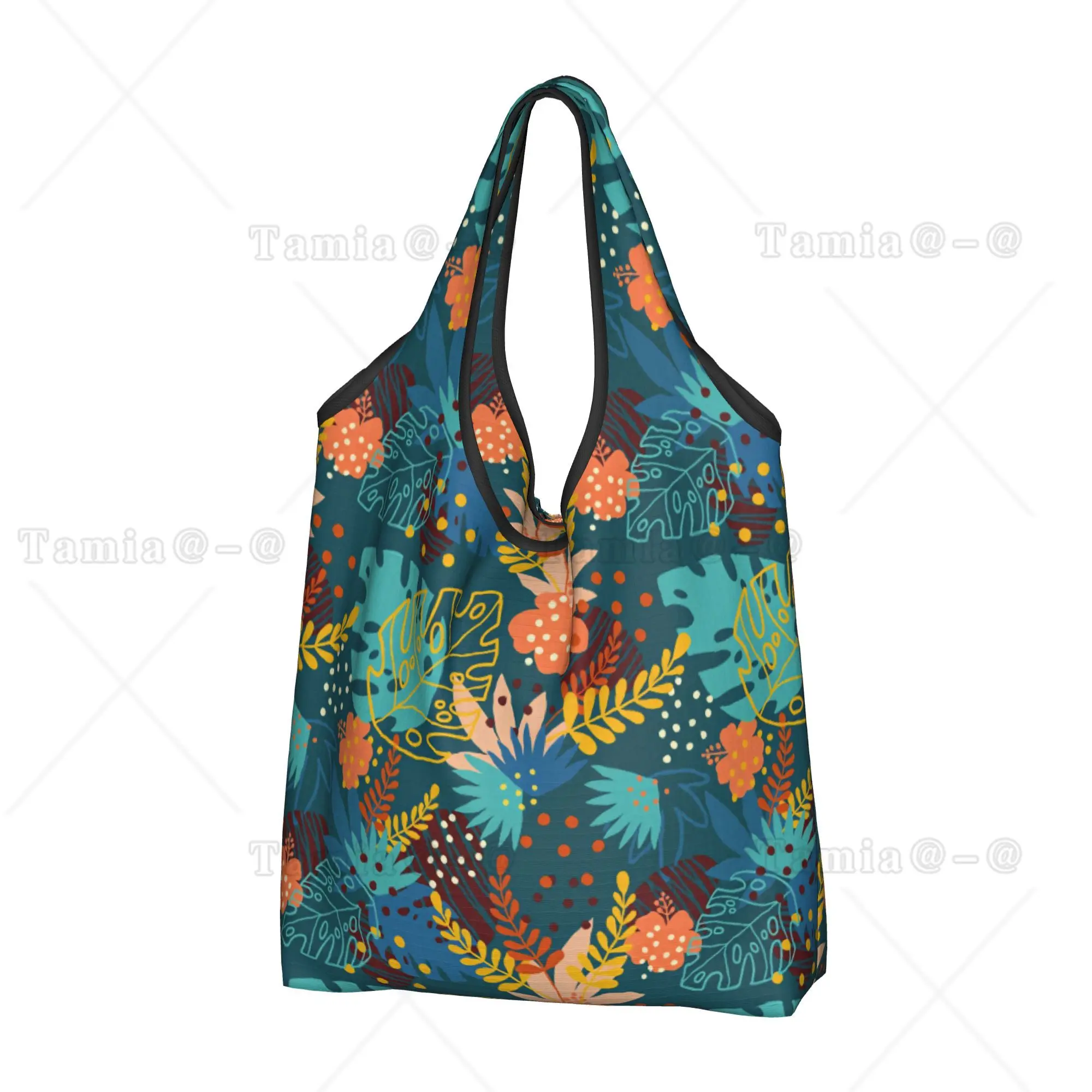Custom Hawaiian Style Tropical Botanical Flowers Shopping Bags Women Portable  Groceries Monstera Palm Leaves Tote Shopper Bags