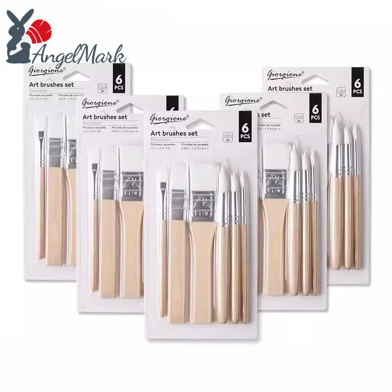 

Giorgione 3/6 шт. Набор кистей для акварельной живописи с нейлоновой щетиной, масляная краска для рисования художников, деревянная ручка, плоский кончик, художественная краска