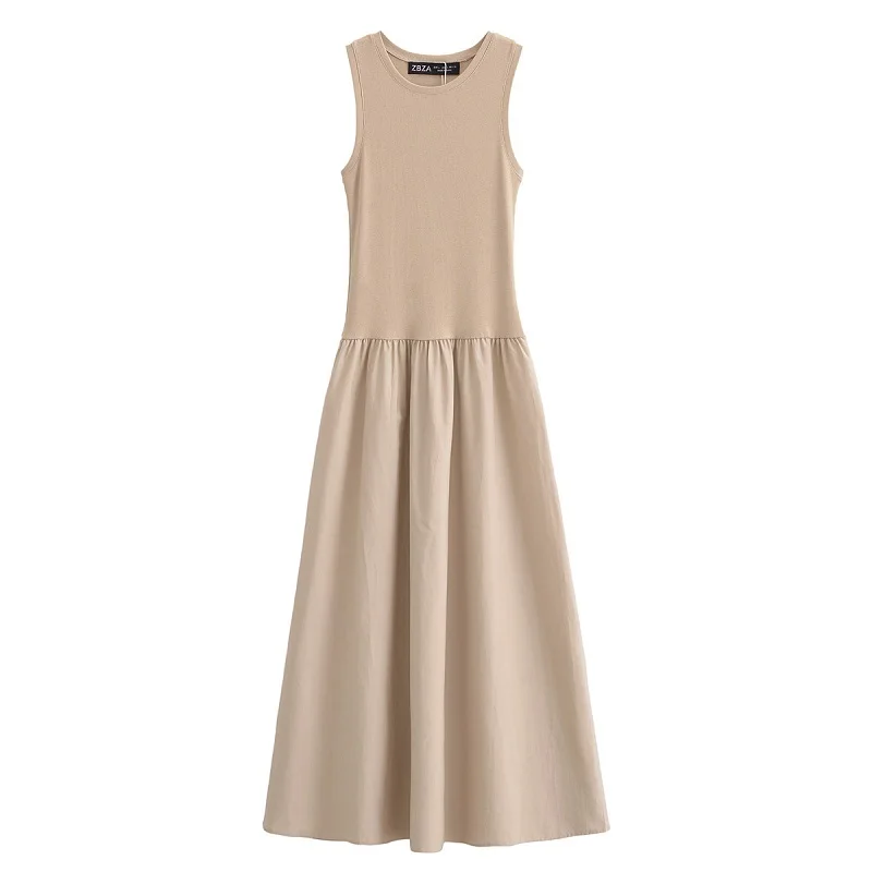 MUJER Black Pleated Long Dresses for Women Knitted Sleeveless Maxi Dress Woman Vintage Party Womens Dresses Spring Casual Dress image 4