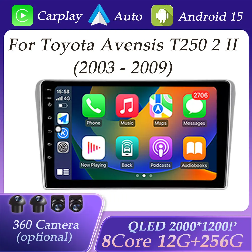 

Wireless Carplay for Toyota Avensis T250 2 II 2003 - 2009 Car Radio Multimedia Player GPS Navigation DSP Stereo QLED Screen BT