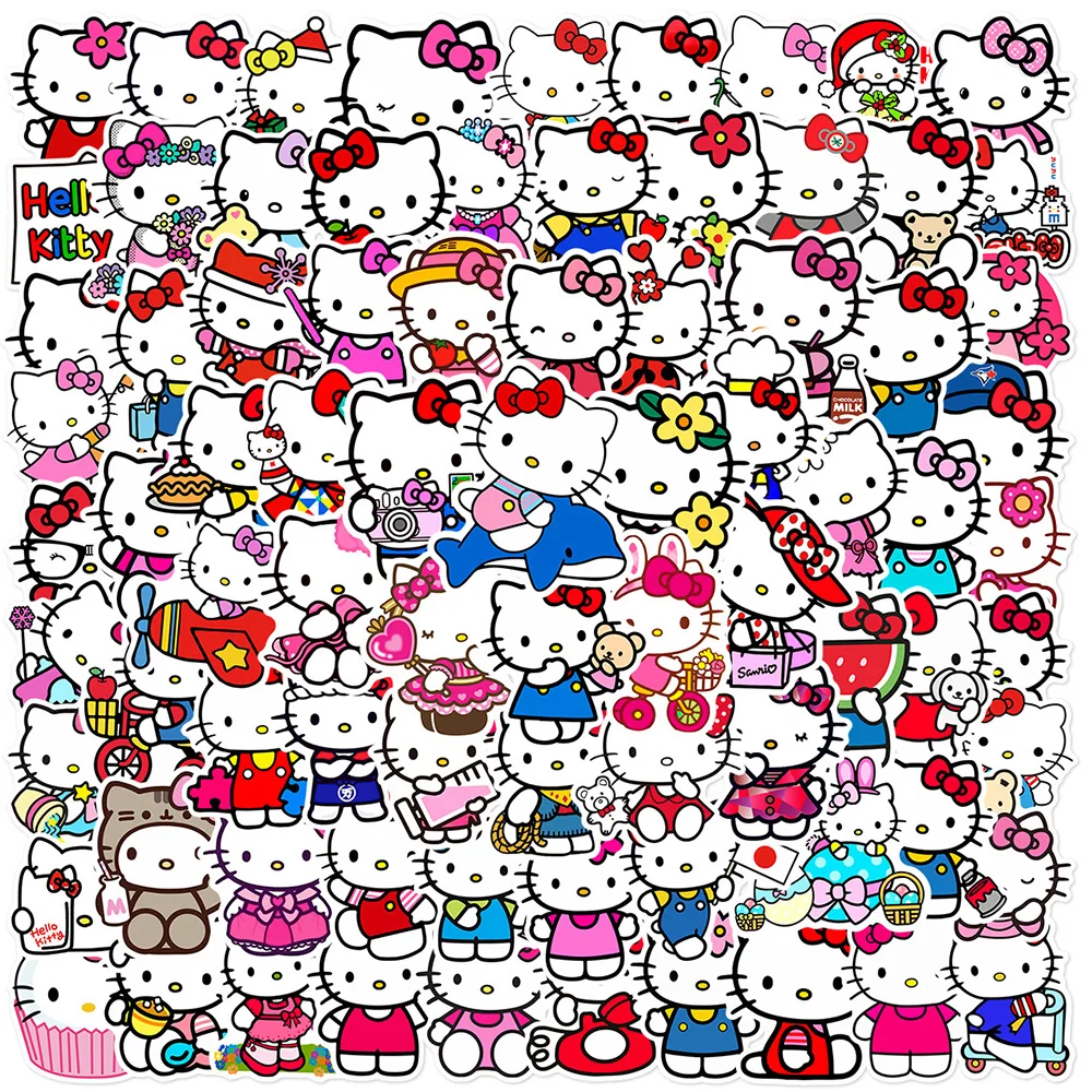 

10/30/50/100pcs Hello Kitty Waterproof Stickers Cute Sanrio Cartoon Sticker Diary Scrapbooking Fridge Guitar Phone Kid Toy Decal