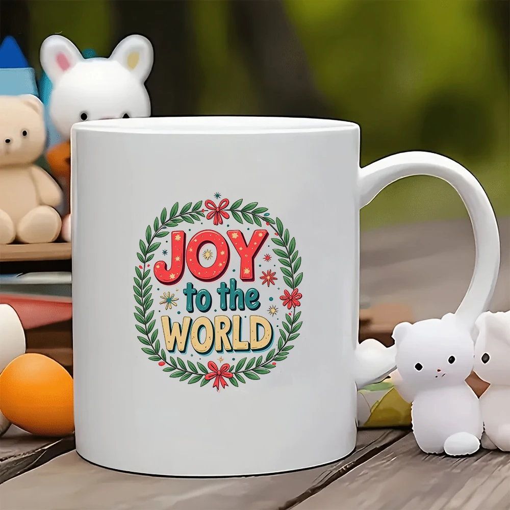 

11oz Cup Joyful Christmas Cup Perfect Home Office Gift for Childrens Day Celebration JOY WORLD Bow Decor Festive ChristmasThe