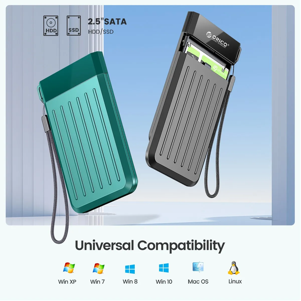 ORICO-외장 HDD 케이스, 2.5 인치 규격 sata-usb 3.0 어댑터, SSD 하드 드라이브 인클로저, c타입 3.1