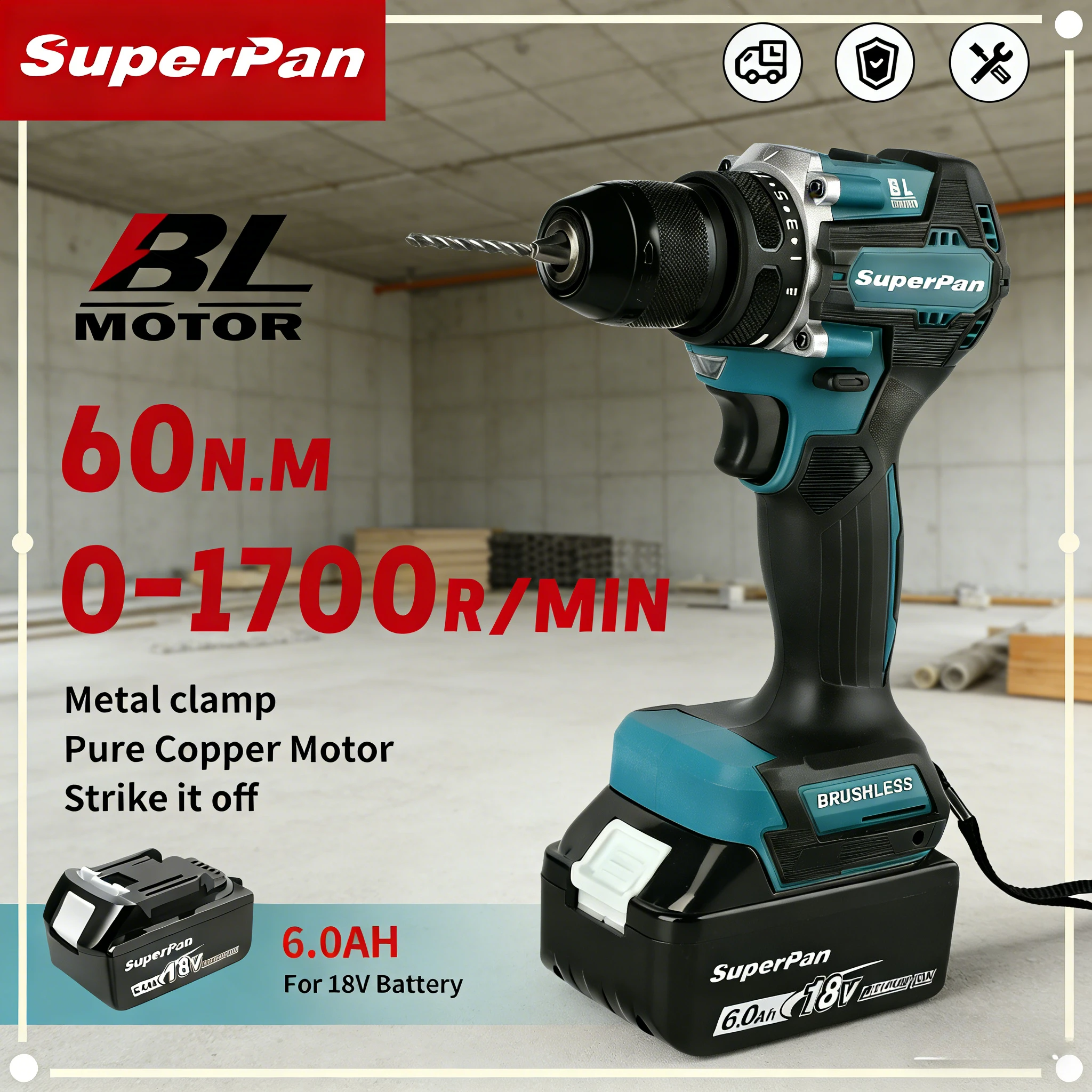 

Ударный шуруповерт SuperPan SP487, с противоскользящей рукояткой и 3 режимами, для сверления металла и домашнего ремонта, для аккумулятора Makita 18В.