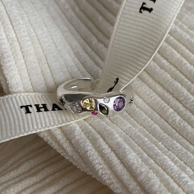 925 Sterling Silber Einfache Bunte Herz Stein Ringe Für Frauen Geometrische Mode Einfache Offene Handgemachte Allergie Party Schmuck Geschenk