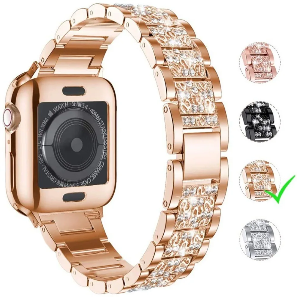 Women Jewelry Bling Diamond Metal Strap For Apple Watch Band 38mm 40mm 41mm 42mm-49mm For iWatch Series SE/9/8/7/6/5/4/3/2/1 image 5