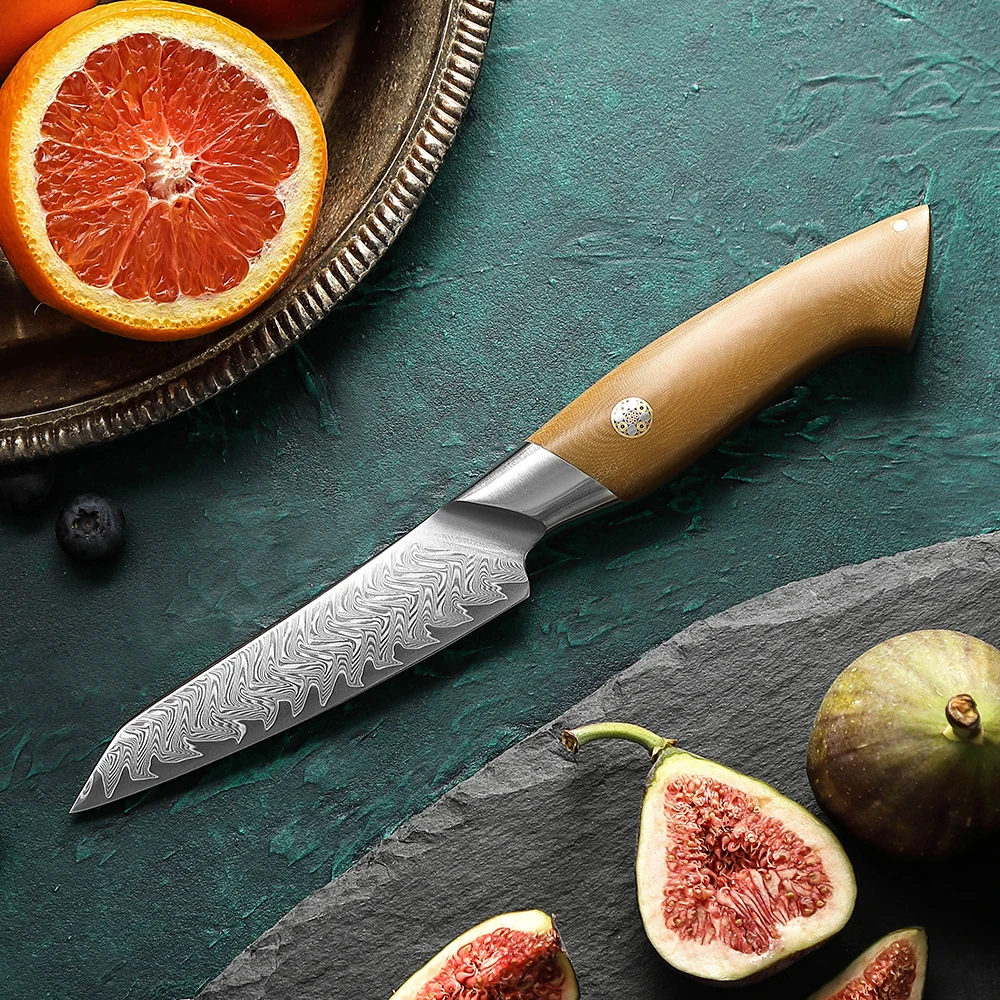 HEZHEN 4.3 Inch 10.8cm Paring Knife 67 Layers Damascus Steel Linen Micarta Handle Kitchen Knife Cooking Cutlery Kitchen Tools