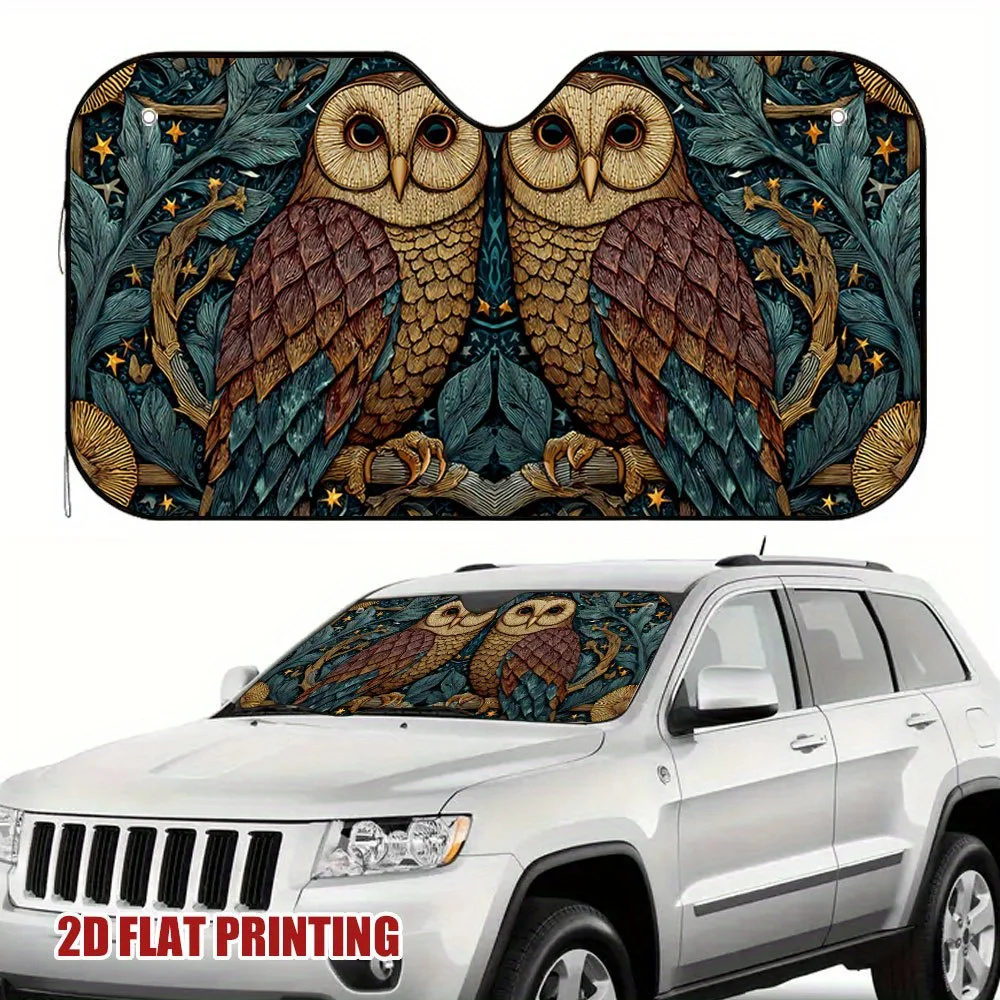 1pc Of Symmetrical Owls Surrounded By Stars And Leaves Windshield Sun Protector: 1pc Car Sun Protector, Vehicle Interior Additio