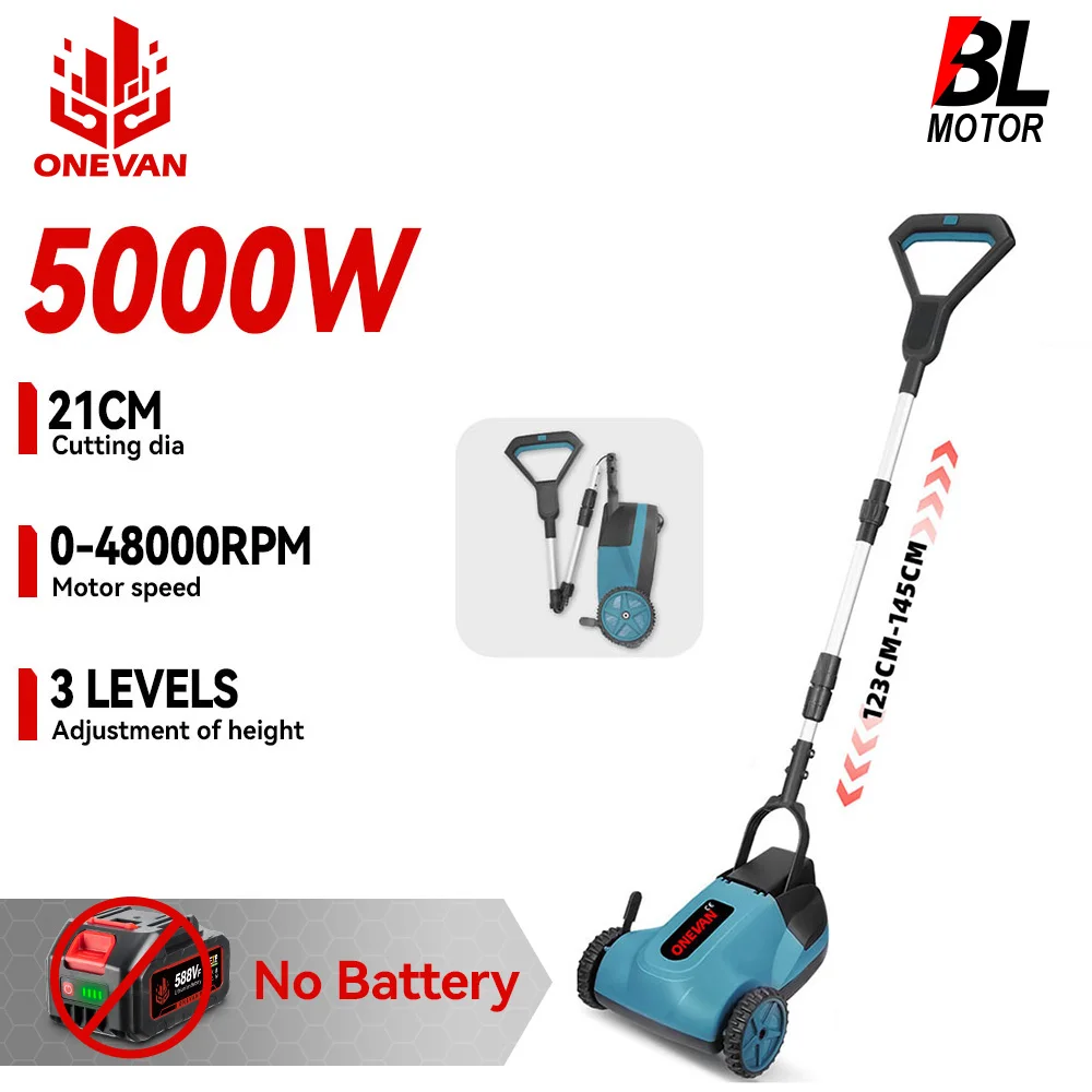 

ONEVAN 5000W Brushless Electric Lawn Mower 145cm Stretchable Cordless Grass Trimmer Garden Cut Power Tool For Makita Battery Pin