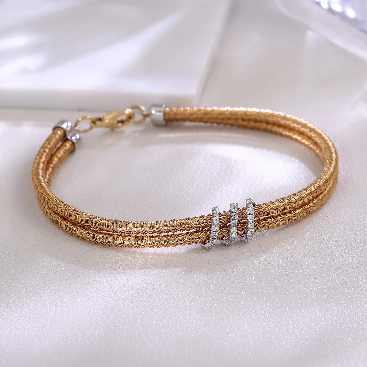 Provence Luxury Double Chains Bracelet 18KGold Lab diamonds Elegant Wedding Engagement Everyday Width Bracelet Women Gifts