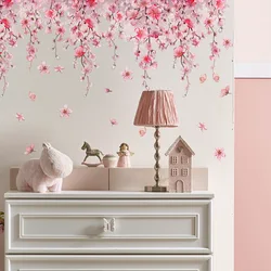 Pink Flower Wall Stickers for Living Room Bedroom Background Wall Decor Girls Room Daughter Room Wall Decal Kitchen Wallpaper
