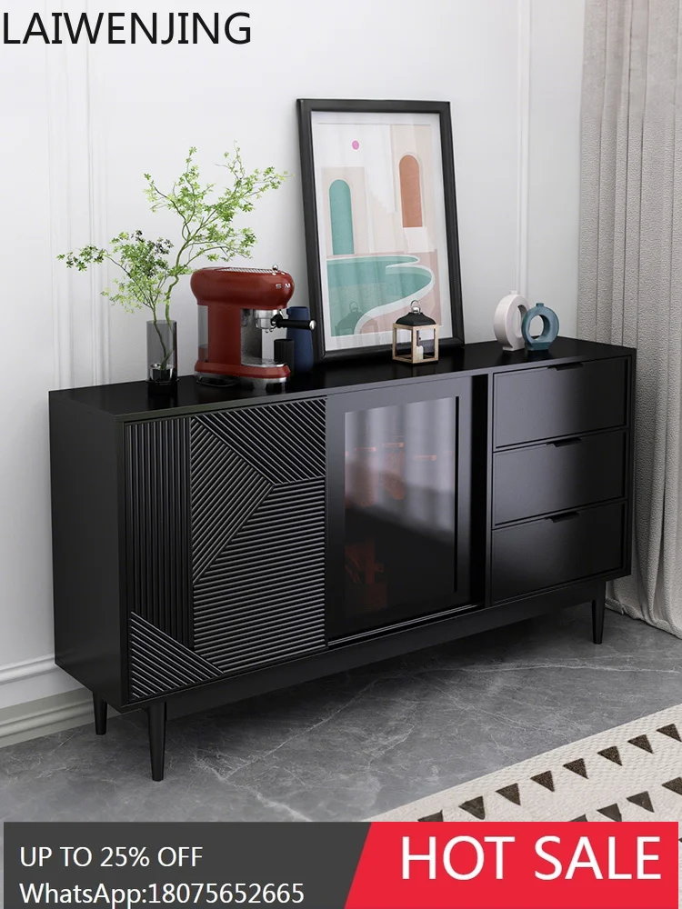 

MJY light luxury black bucket cabinet solid wood against the wall integrated tea storage locker