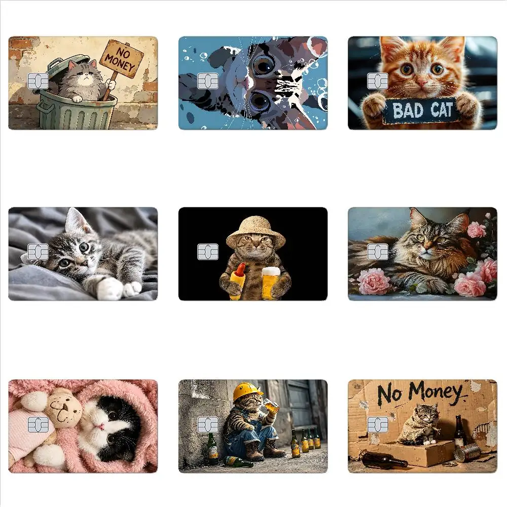 Funny Cute Kitten Card Stickers Cartoon Decorative Small Waterproof Chip 4PCS Card Sticker New Anti-Scratch
