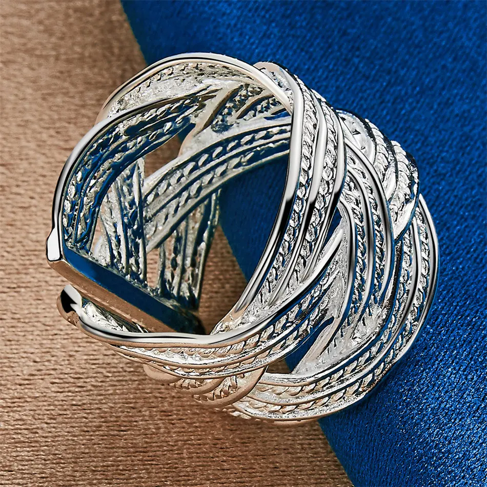 قطعة واحدة من خاتم من الفضة الإسترليني عيار 925 المنسوج مع فتحة لإكسسوارات مجوهرات الزفاف النسائية #3