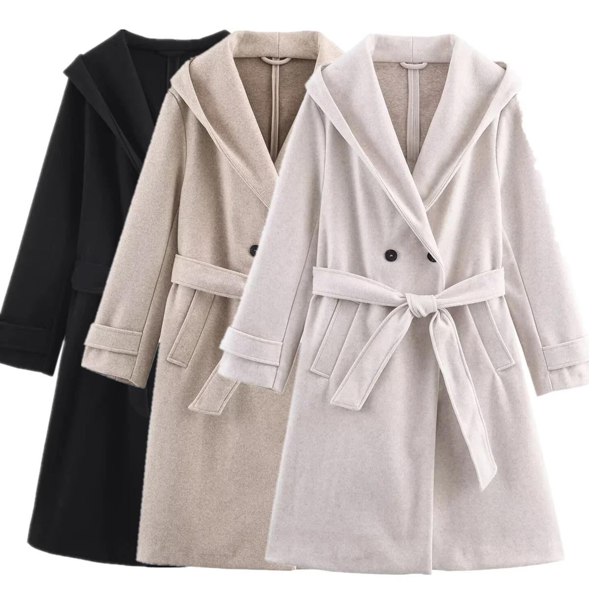 

Maxdutti скандинавский минималистичный однотонный шерстяной пальто винтажный длинный плащ с капюшоном и поясом женская куртка женская одежда топы