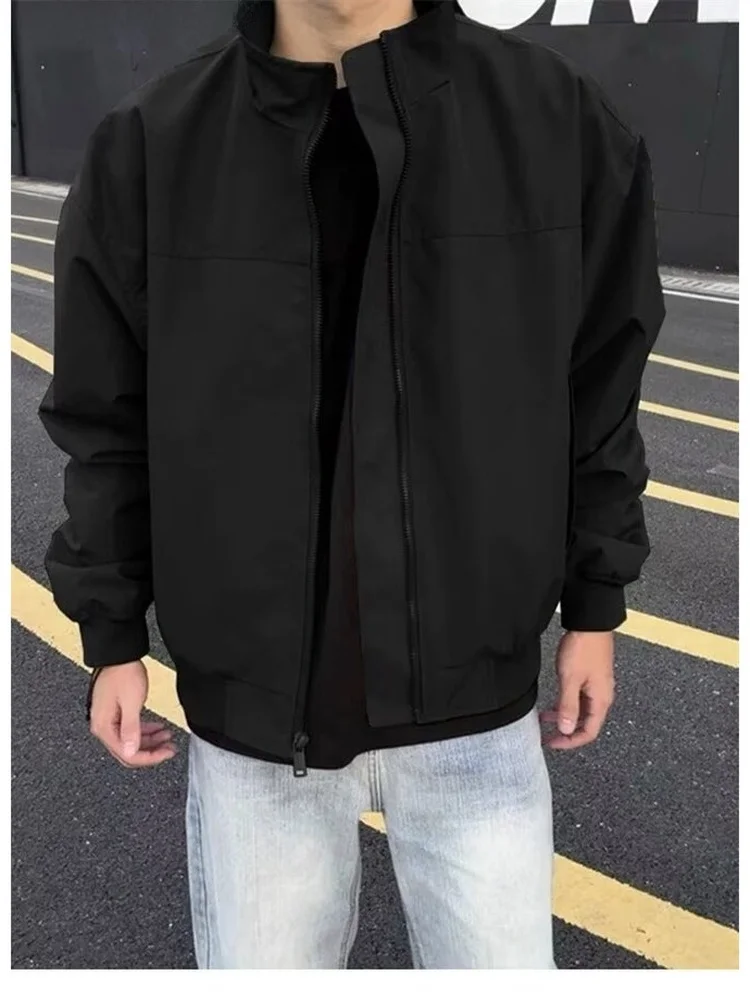 American Style Pilot Jacket Men's Soft  Windproof Stand Collar Outerwear Casual Loose Fit Autumn Season Fashion