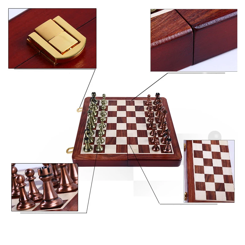 BSTFAMLY set di scacchi kirsite, scacchiera pieghevole in legno king size altezza 67 mm gioco di scacchi, gioco portatile di scacchi internazionali I8