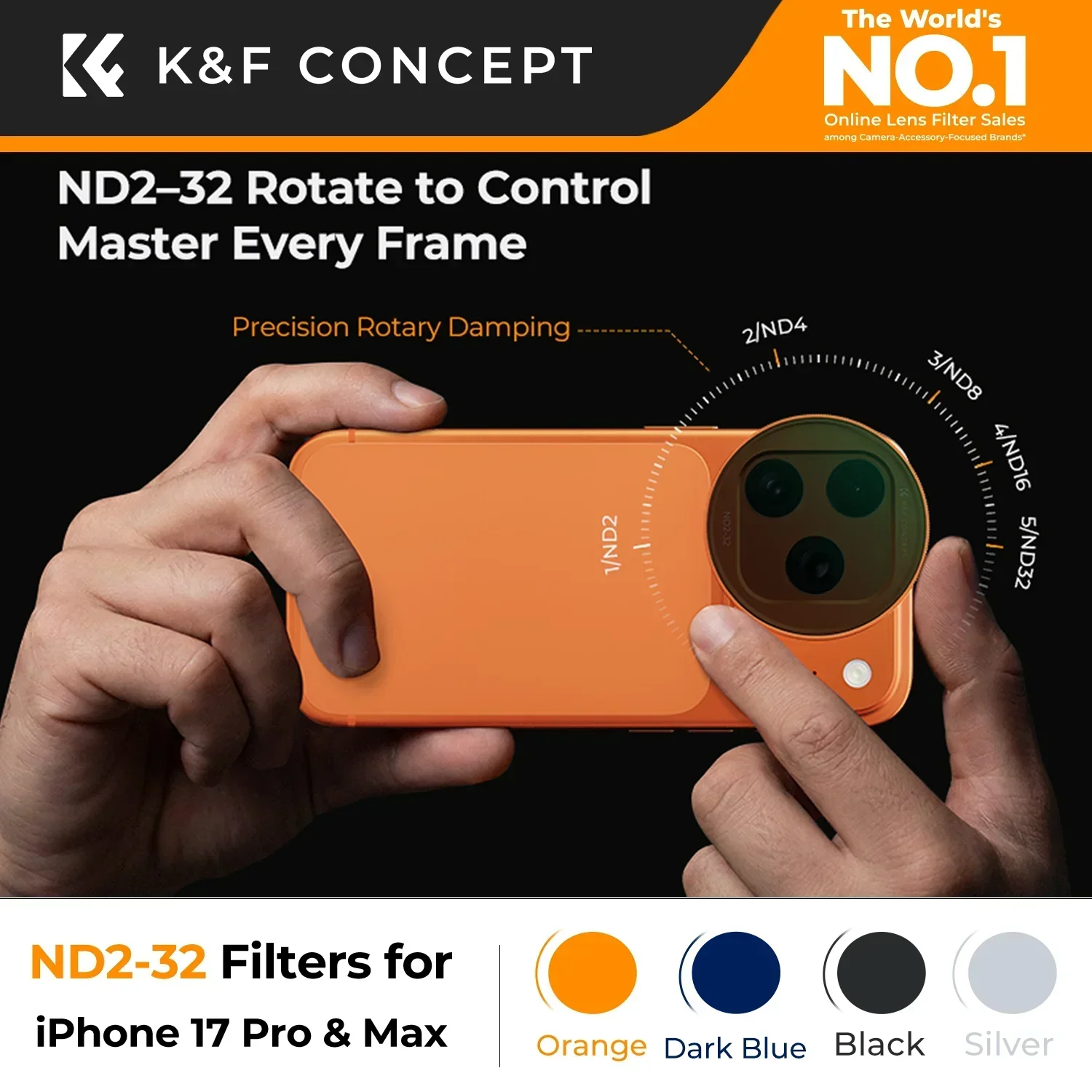 Image of K&F CONCEPT Snap-On ND2-32 Filter für iPhone 17 Pro & Pro Max, 11,2g Ultraleichter Variabler ND-Objektivfilter mit Deco-Halterung
