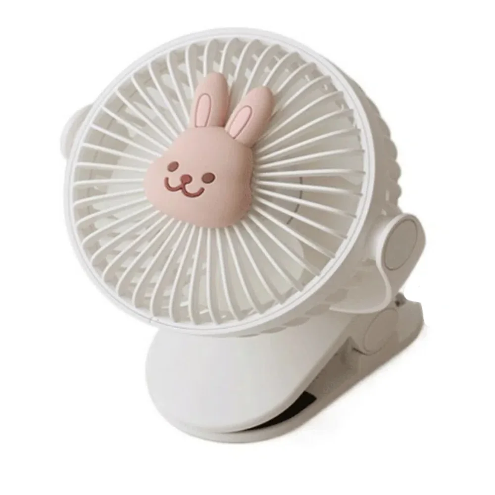 

Cartoon Baby's Cart Fan Cute Bear Rabbit 3 Speeds Baby Stroller Fan USB Rechargeable Portable Small Clip on Fan Travel