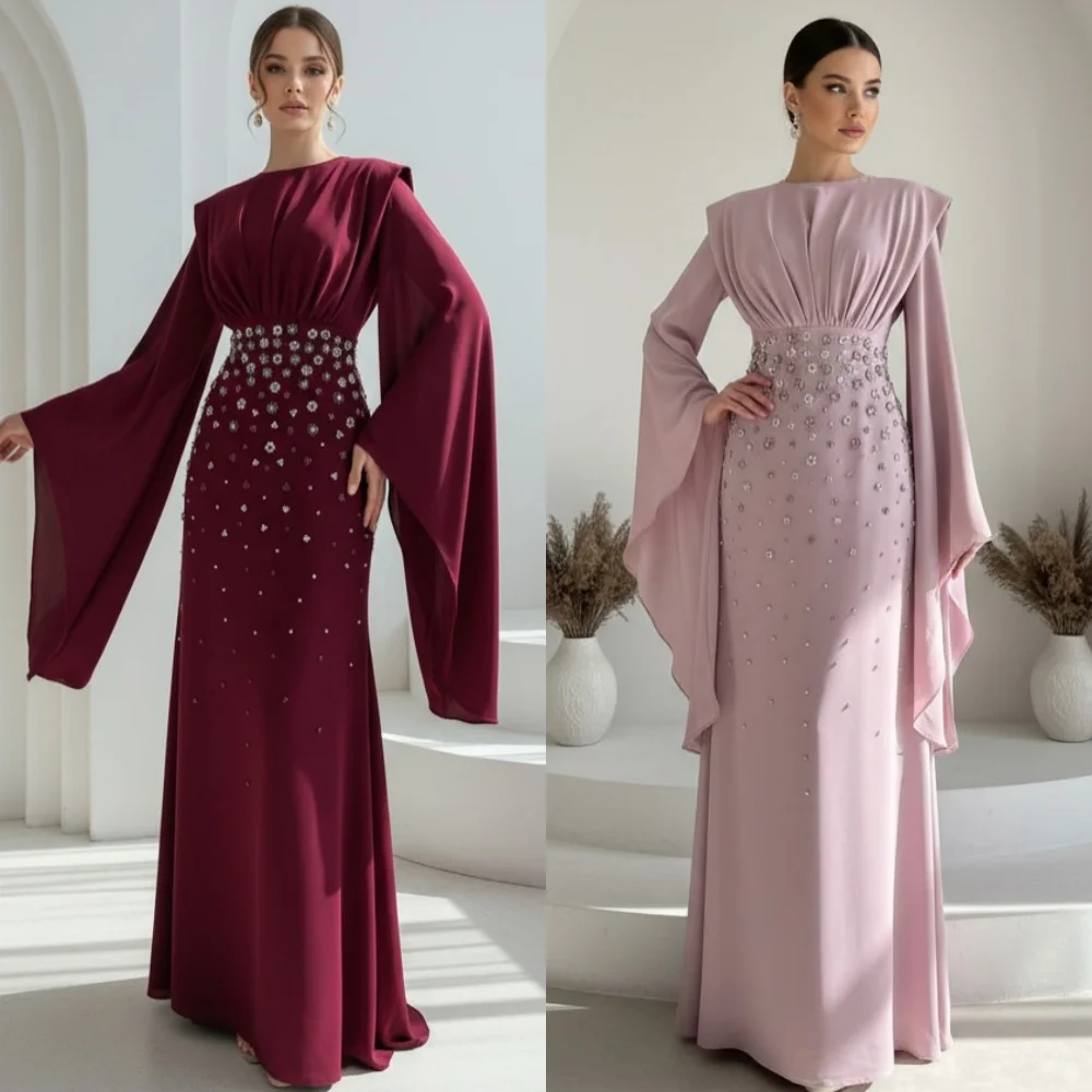 Классический трикотаж в современном стиле по индивидуальному заказу, со стразами и бисером, прямые длинные платья с круглым вырезом, вечерние платья, доступны размеры в стиле ретро