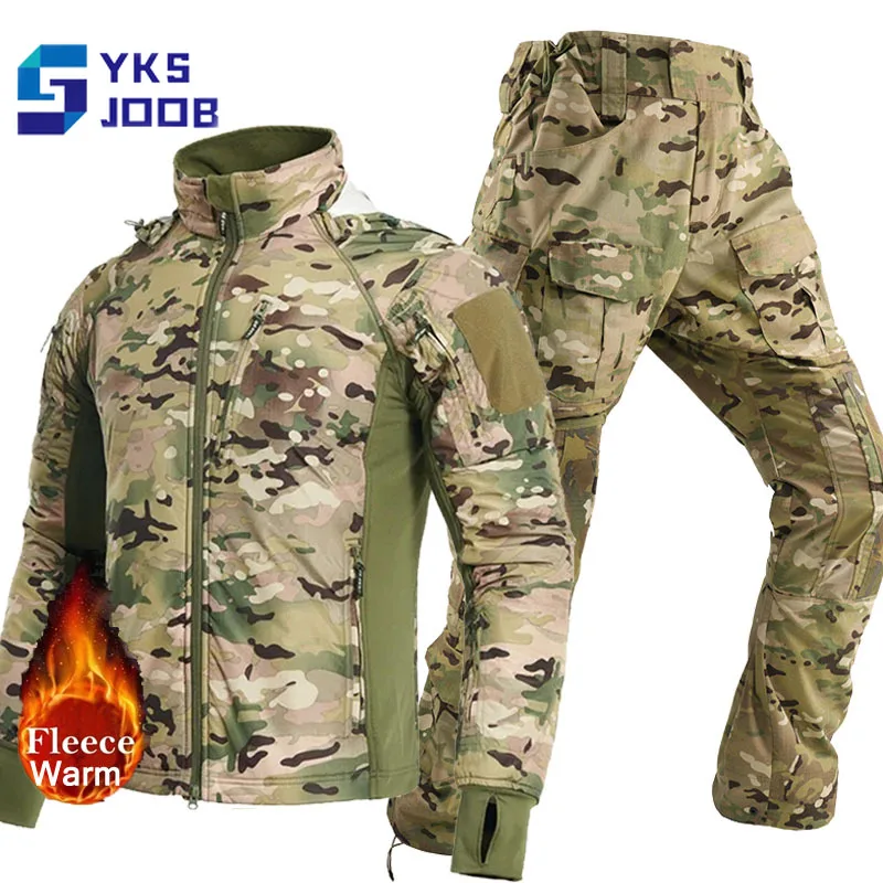 

Outdoor Waterproof Jacket Men Tactical Windproof Softshell Jacket Multi Pocket Wear-resisting Cargo Pants Camping Treking Suits