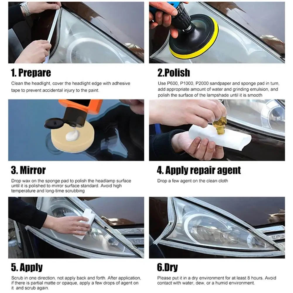 Car Headlight Restoration Kit Easy Heavy Duty Cleaner Renewal Polishing Liquid for Removing Fog Fading Oxidation Rain Sun