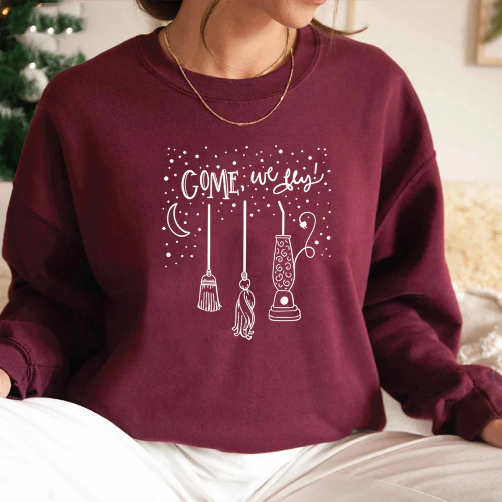 Come We Fly Sweater Halloween Crewneck Sweatshirt Sanderson Sisters Hoodie Pullover Fall Sweatshirts Women Halloween Witches Top