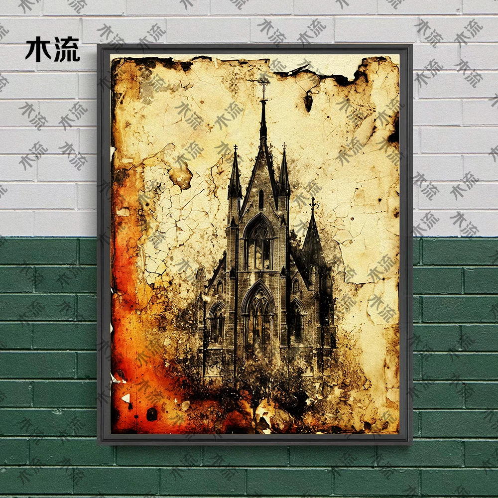 القلعة القوطية الفيكتورية، فن الحائط العتيق، لوحة قماشية، جماليات السحر الداكن، طباعة ملصق فني تجريدي، ديكور المنزل #4