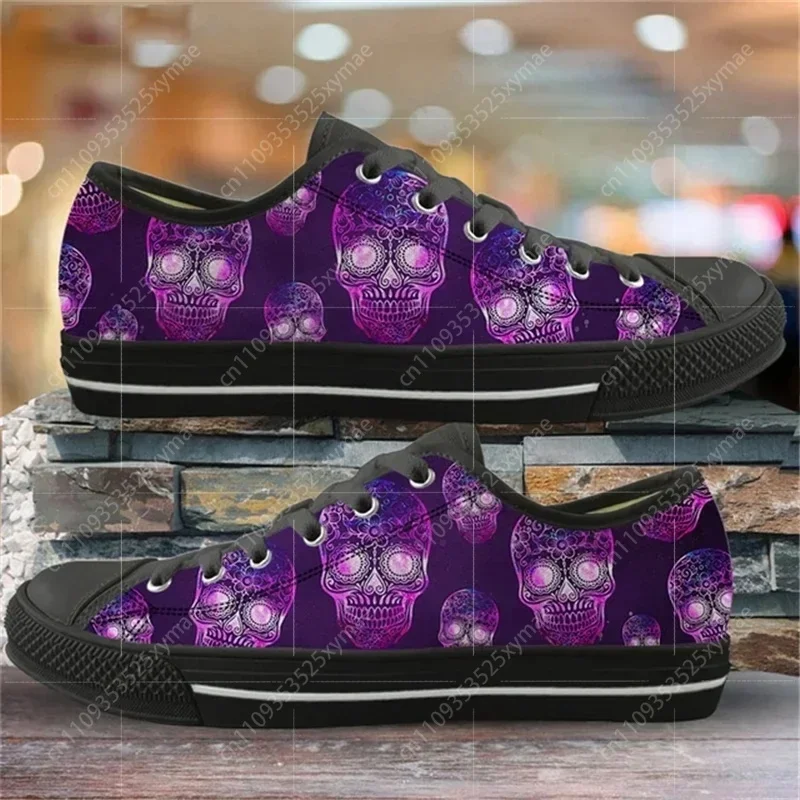 Purple Punk Skull Print Low Top High Quality Sneakers Mens Womens Teenager Lightweight Canvas Sneaker Couple Shoes Custom Shoe