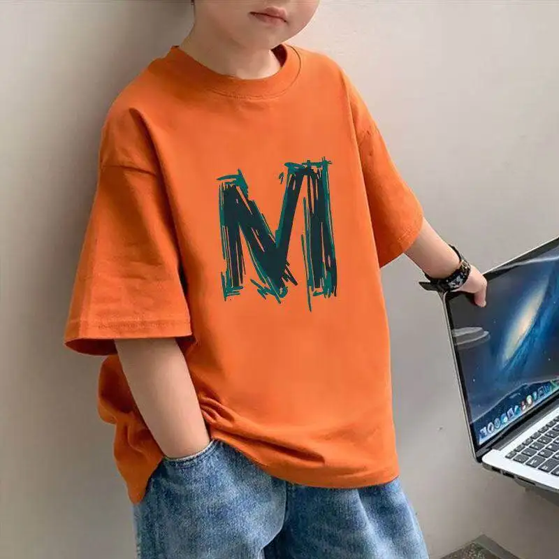 

Children's T-shirt 100% Pure Cotton Cartoon Printed New Pure Cotton Stylish Parent-child Casual Round Neck Short Sleeved Shirt