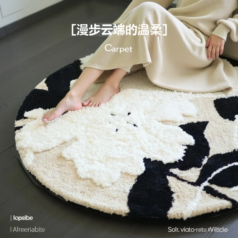 Round Plush Carpet French Style Luxury Circular Floor Rug Thickened Non Slip Soft Insulation Mat For Living Room Bedroom Bedside