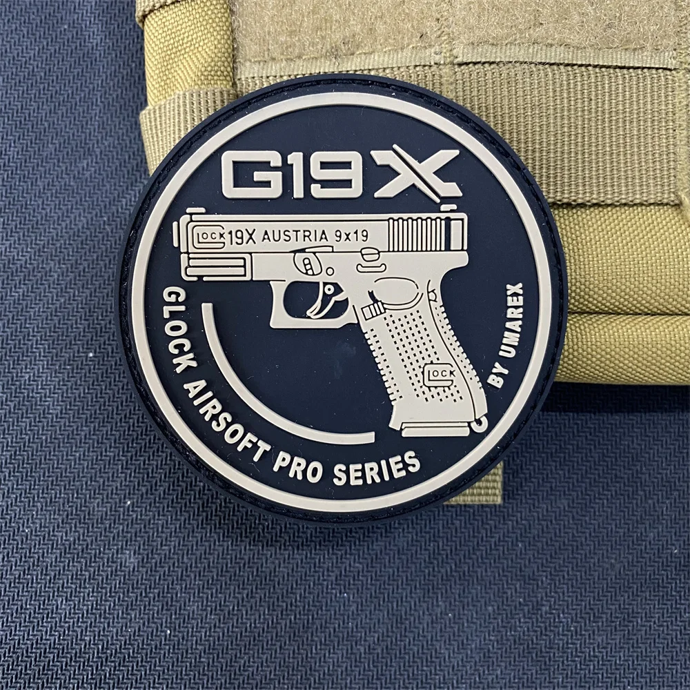 Glock Airsoft Pro Series 3D PVC Tactical Morale Badge Patch G19X AUSTRIA 9x19 Military Backpack Hook and Loop Accessory Sticker