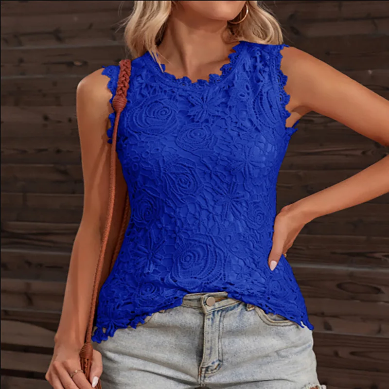 Ärmellose Spitze Stickerei elegantes Hemd Frau Sommer Mode Kleidung lässige Bluse Frauen schlanke o Hals Tops Mujer neu