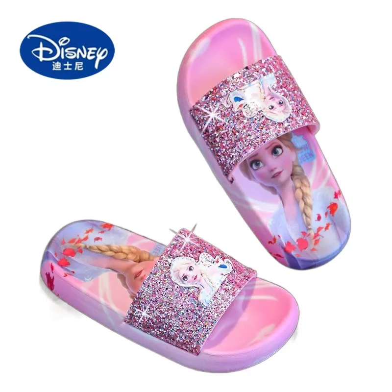 2025 شبشب الأميرة إلسا للبنات 3-6 |   صنادل صيفية سباركلي نعل ناعم منزلق داخلي للأطفال