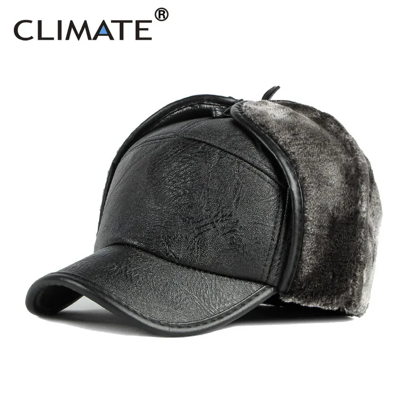 CLIMATE Winter Warm Cap Hat Men Windproof Ear Warm Outdoor Cap Bomber Hat Baseball Cap Ear Protect Dad Father Grandpa Gift Man