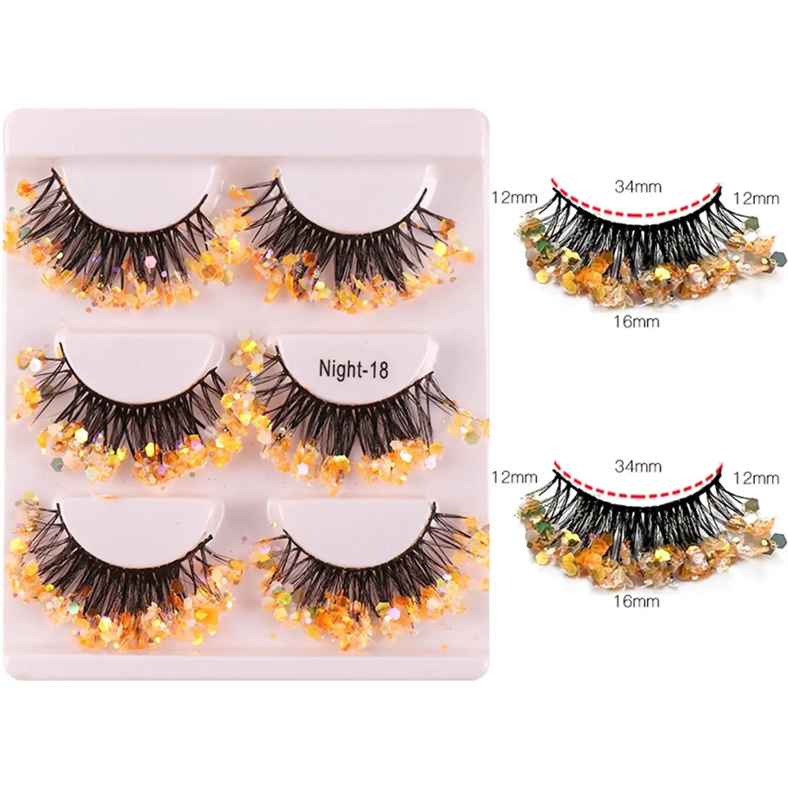 Colored Shining False Eyelashes with Glitter Sequins 3D Eye Makeup Natural Extension Kit for Halloween Cosplay Party