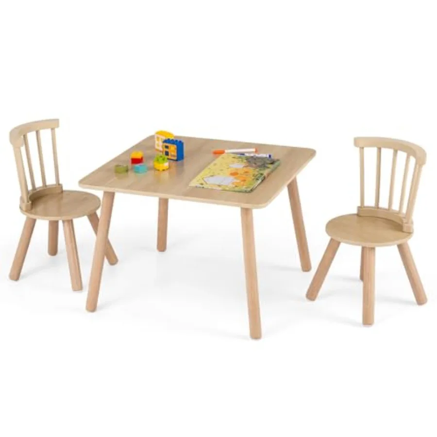 

Table and Chairs Set for Art Drawing Reading Natural Wooden Activity Furniture with Spindle Back Windsor Dining Chairs Sturdy T
