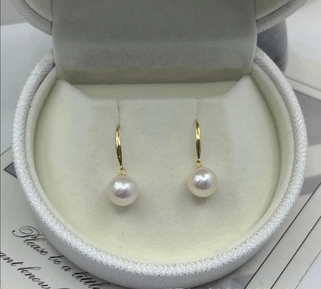 18kAU750 Natural seawater nuclear free pearl ear hook round strong light white akoya pearl AAAA11-12MM round earrings