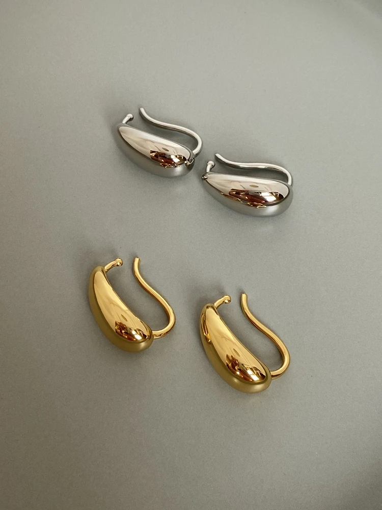 Titanium Geo Statement Clip Earrings Women Stainless Steel Jewelry Punk Party Runway rare Boucle  Korean Japan Hiphop Top Fancy