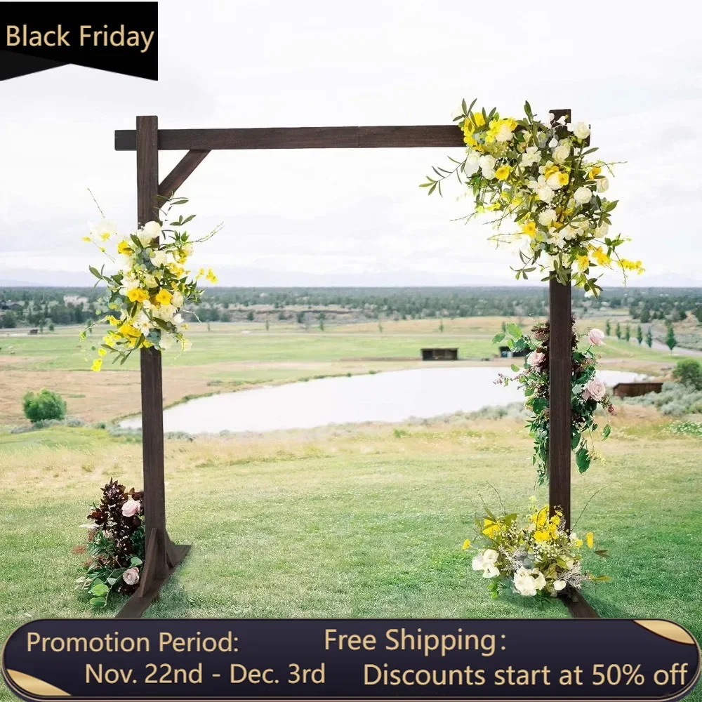 7FT Rustic Square Wedding Arch Wooden Backdrop Stand, Wedding Ceremony Arch - Brown