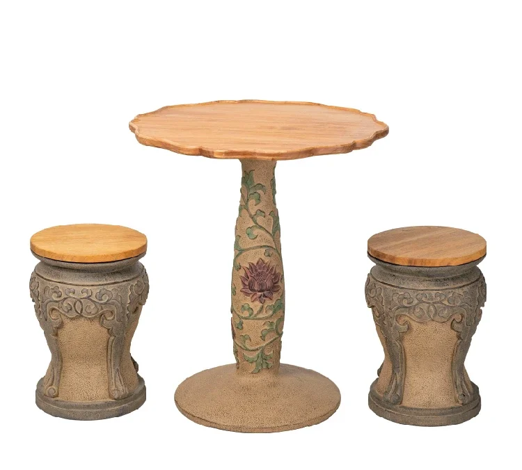 Diseño de jardín chino, balcón, una mesa, patio exterior de dos sillas, mesa, silla, terraza, paisajismo, mesa redonda al aire libre