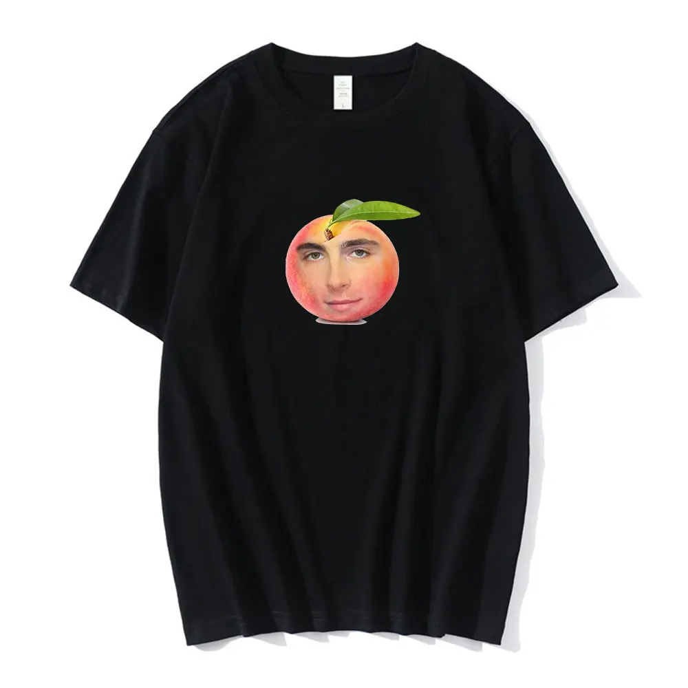 Timothee Chalamet Peach Design T Shirt Harajuku Streetwear Tops Summer Men\'s 100% Cotton Oversized T-shirts Couples Tees Unisex