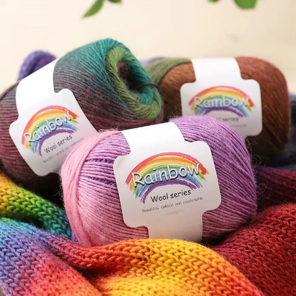 Farbverlaufsgarn aus 100 % Wolle, 50 g, mit Kugelabschnitt gefärbt, für Heimwerker, Anfänger, Häkelwärme, Mütze, Socken, Decke, Basteln, Strickset-Zubehör