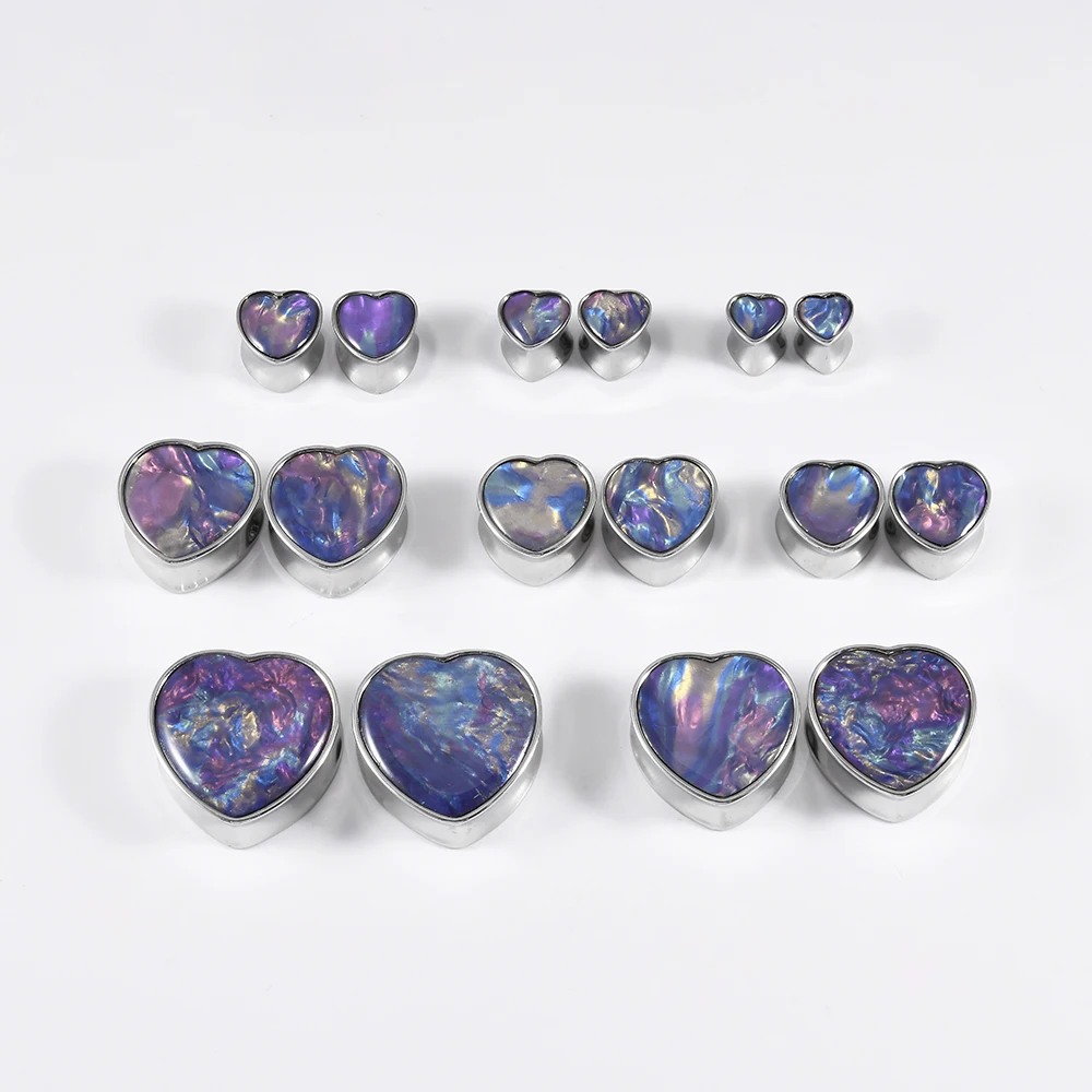 1PC Stainless Steel Color Mixing Heart-Shaped Shell Flared Ear Gauges And Plugs Black Stretcher Expander Gauge Body Piercing