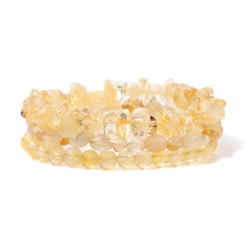 Natural Stone Citrine Beaded Bracelets 3Pcs/Set Healing Energy Bead Stretch Bangles For Men Women Yoga Handmade Jewelry Gifts