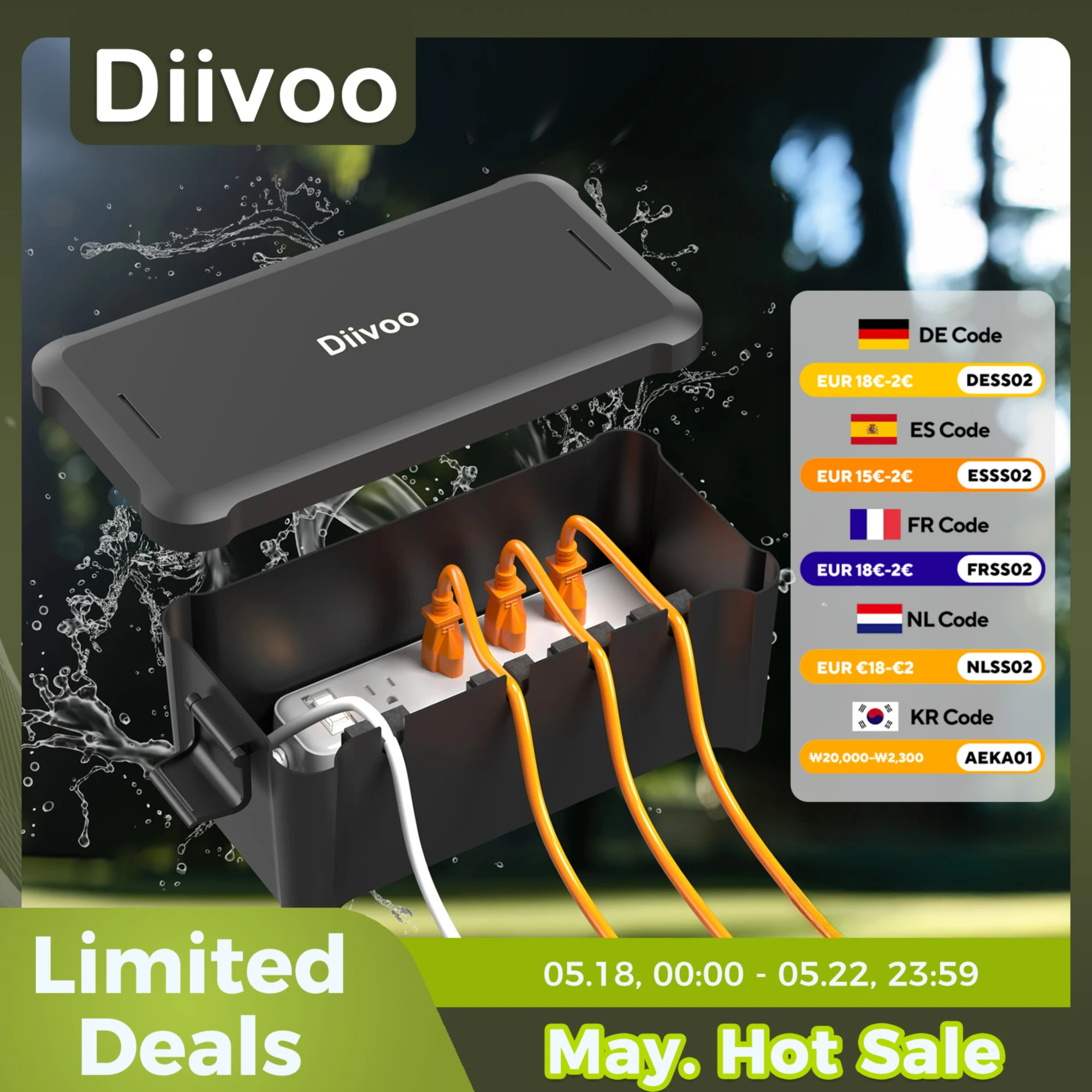 Diivoo Outdoor Waterproof Electrical Box Outside Cable Connection Socket Enclosure for Timers Extension Leads Holiday Garden