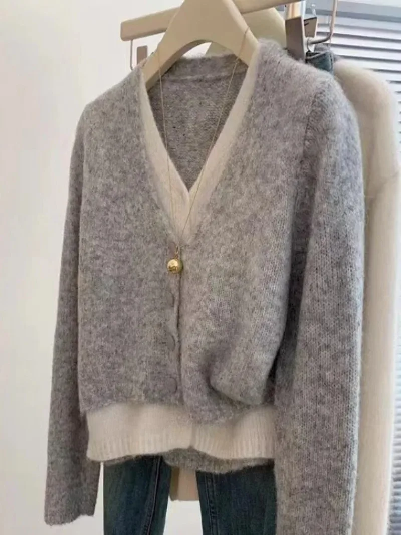 

Женский свитер V-Ne Вязаный кардиган Пальто Lazy Sle High End Faion Ранняя весна Осень Зима Прямая трубка Длинный свеч...