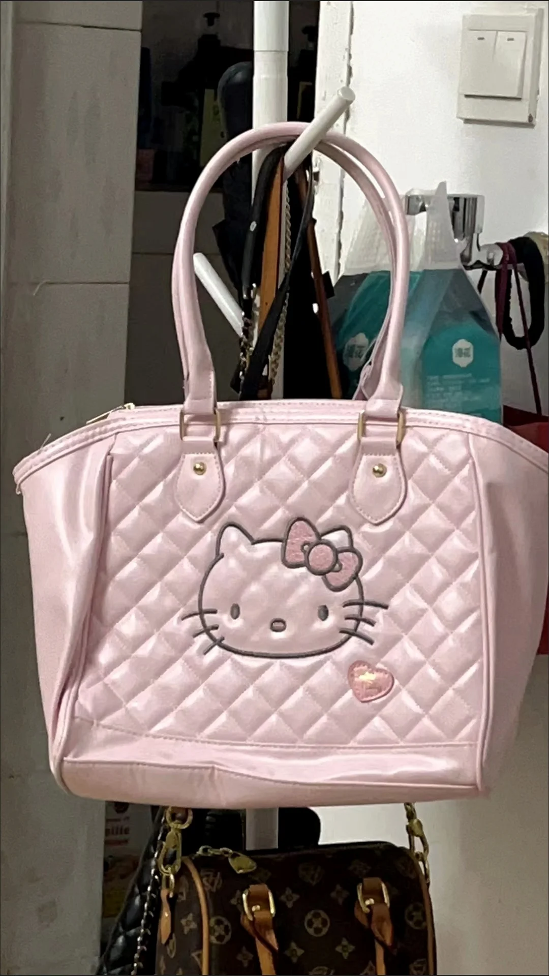 Sanrio Hello Kitty Handbag Sweet Girl Pink Tote Bag For Women PU Leather Cute Large Capacity Travel Underarm Shoulder Bags